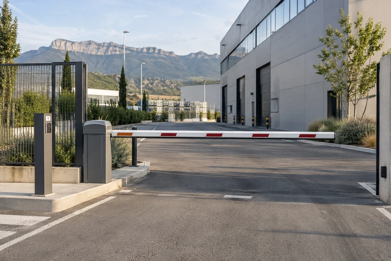 Barrera automática de entrada a un aparcamiento de empresa