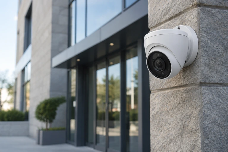 Cámara de videovigilancia instalada en una fachada